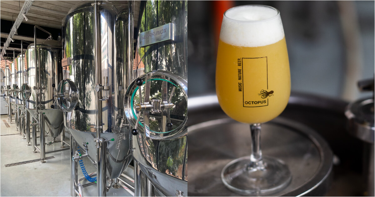 tanque de fermentação e taça de cerveja
