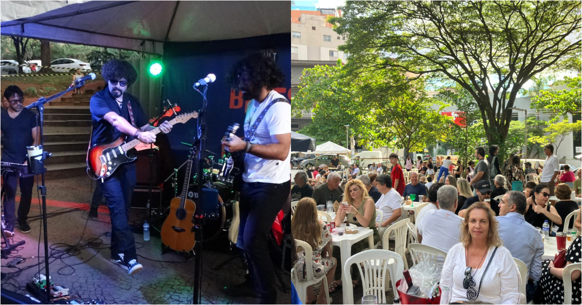 banda se apresentando e público no blues na praça