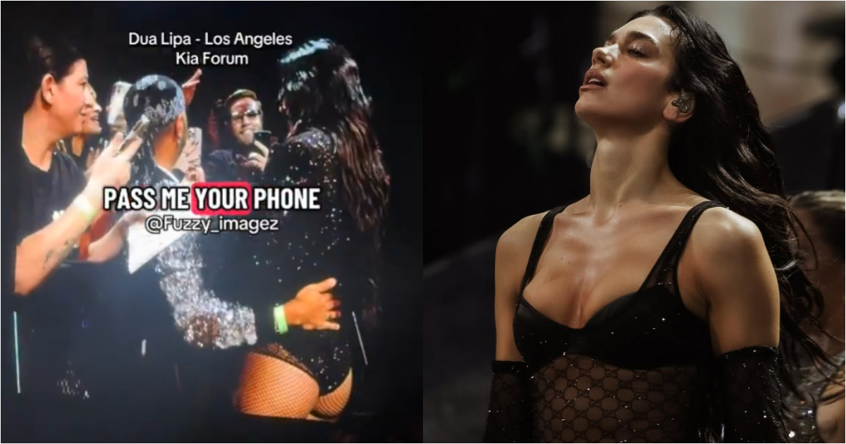 fã abraçando dua lipa em show