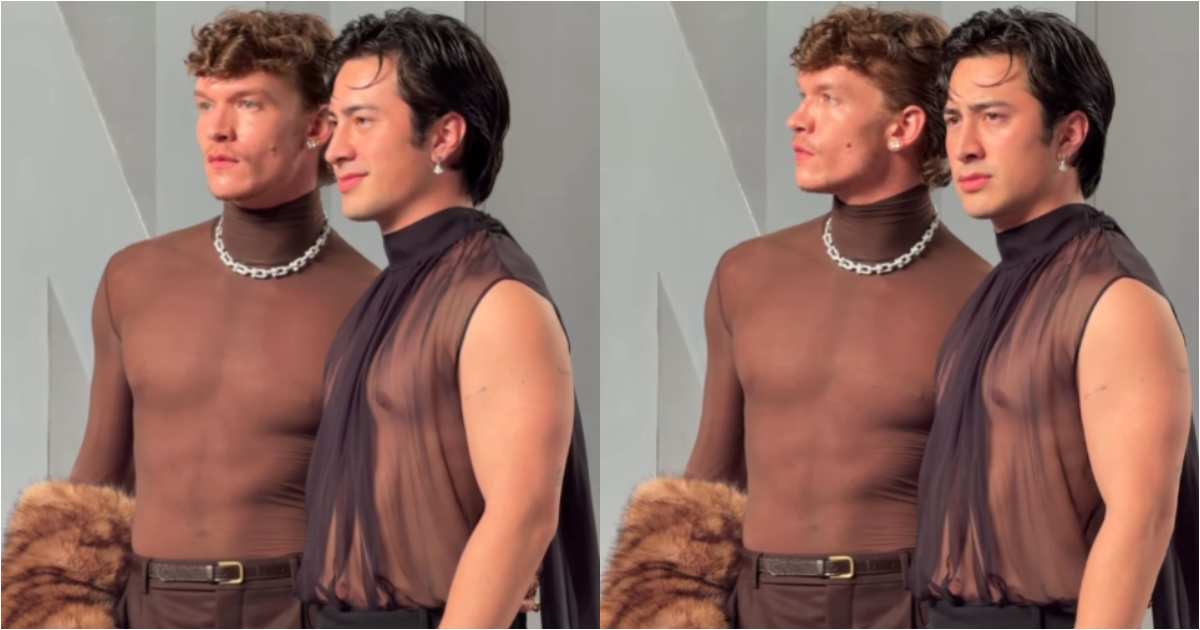 connor storrie e hudson williams no tapete vermelhor da after party do oscar