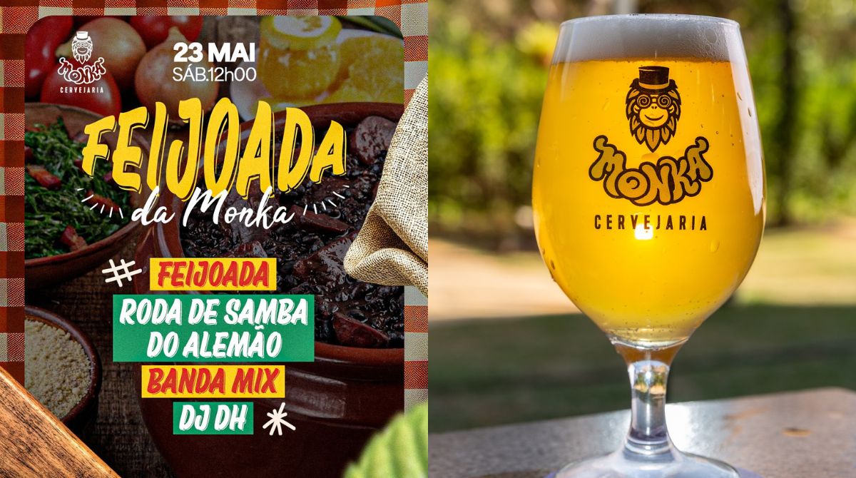 Participe da 1ª Feijoada da Monka Cervejaria neste sábado (23) no Olhos D'Água! Buffet livre com opções tradicional, magra e veggie, além de samba e rock. Reserve já!