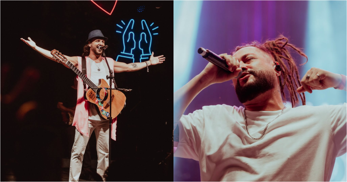 vocalistas das bandas falamansa e maneva no palco
