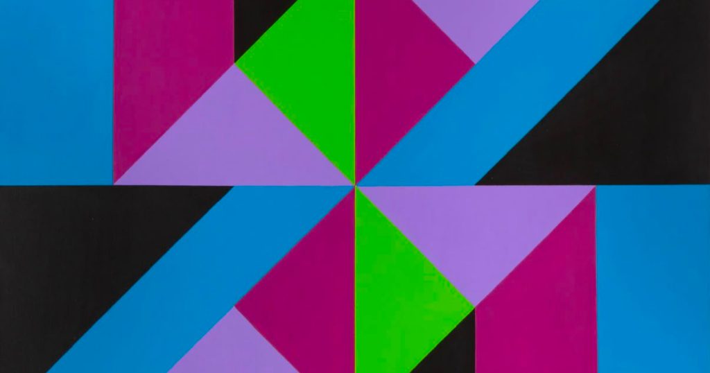 obra com formas geométricas coloridas e pretas feitas por jandyra waters