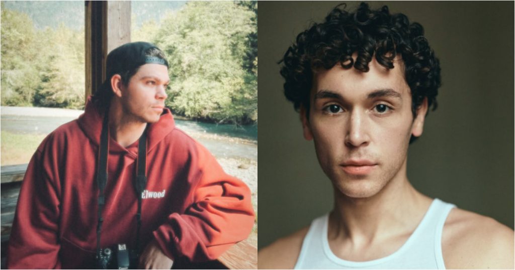 daniel diemer olhando para o lado e vestindo um moletom preto e shaheen jafargholi posando em um fundo neutro e de camiseta branca