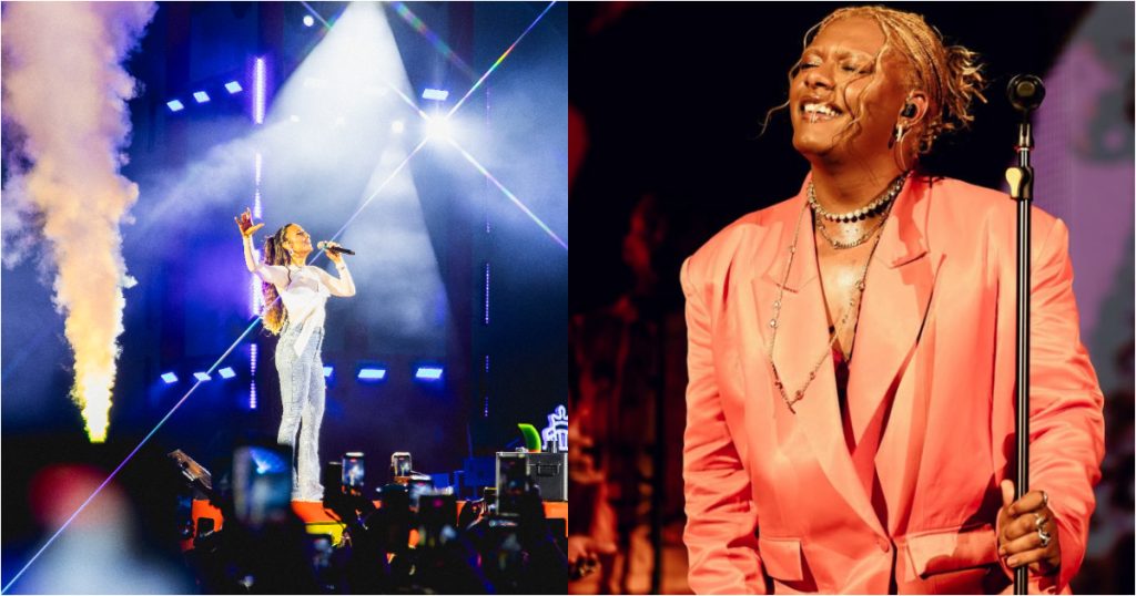 ivete sangalo e liniker no palco de shows