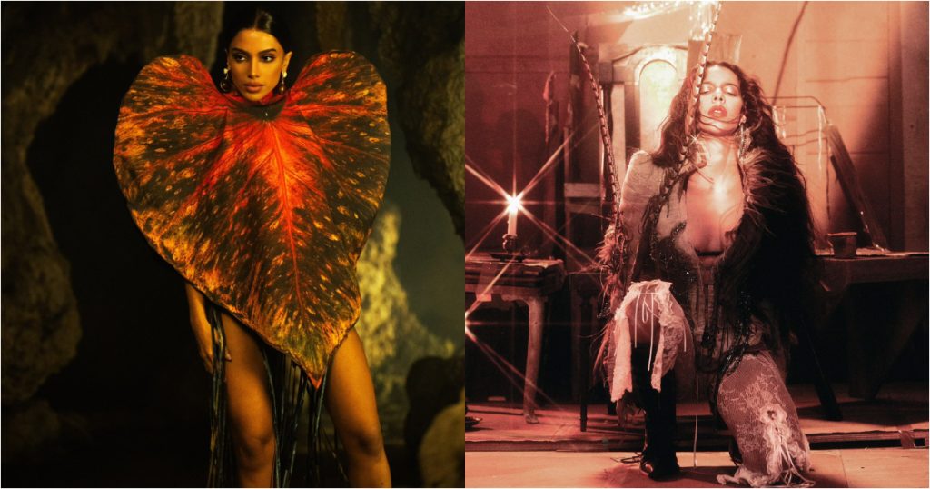 anitta e marina sena posando com figurinos artísticos