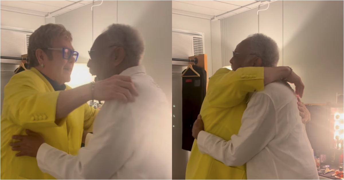 Elton John e Gilberto Gil têm encontro carinhoso no Rock in Rio