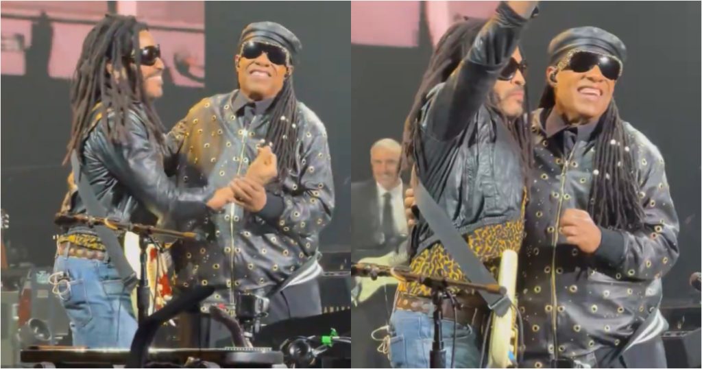 lenny kravitz e stevie wonder no palco na frança